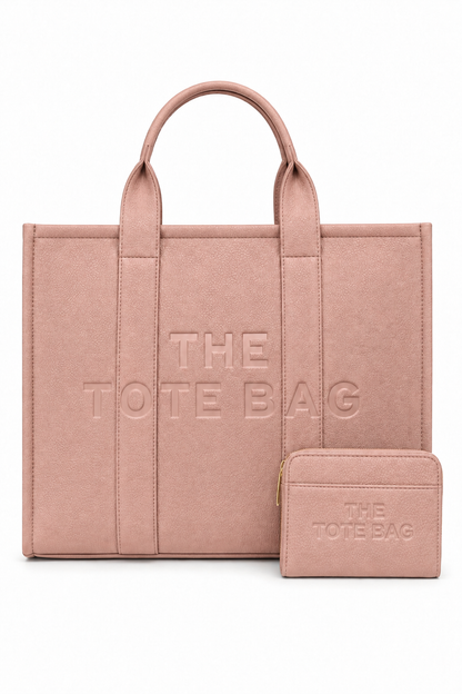 Faux Leather Large Tote Bag Pink &amp; Zip Up Tote Bag Purse Pink Bundle