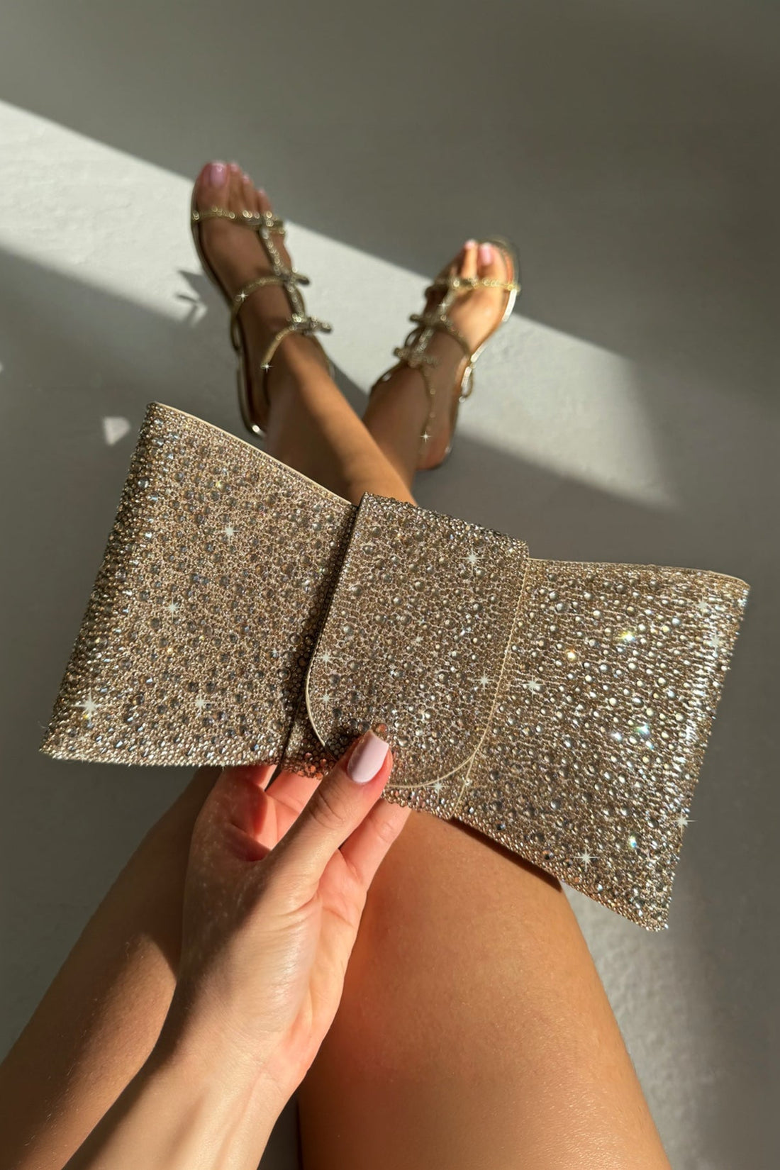 Crystal Luxe Bow Clutch Bag Gold