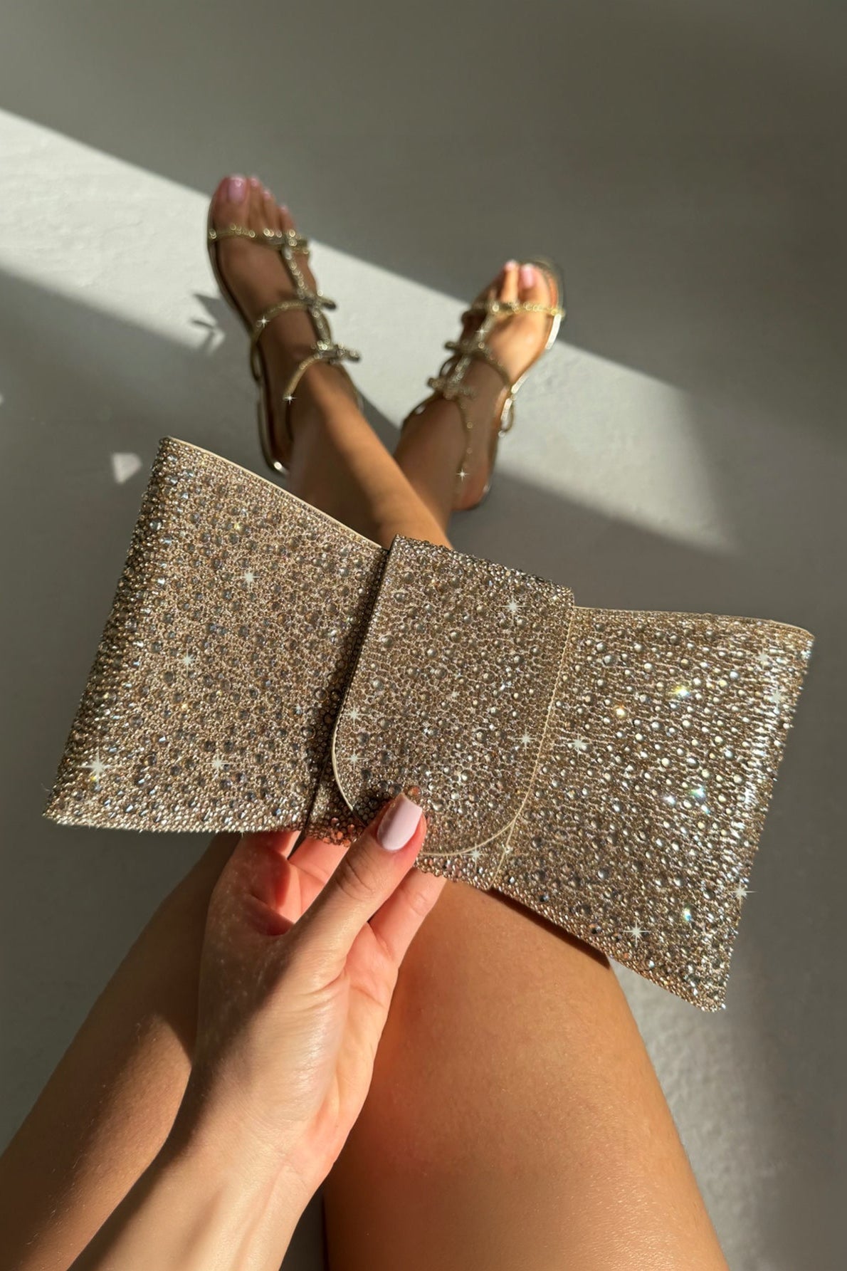 Crystal Luxe Bow Clutch Bag Gold