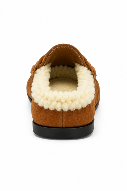 Hazel Faux Suede Moccasin Fleece-Lined Slip On Loafer Flats Camel