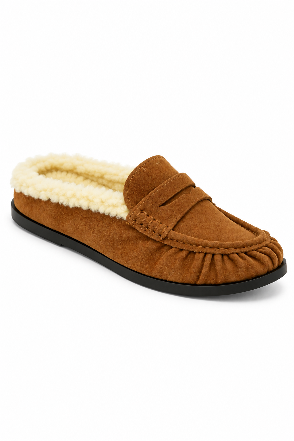 Hazel Faux Suede Moccasin Fleece-Lined Slip On Loafer Flats Camel