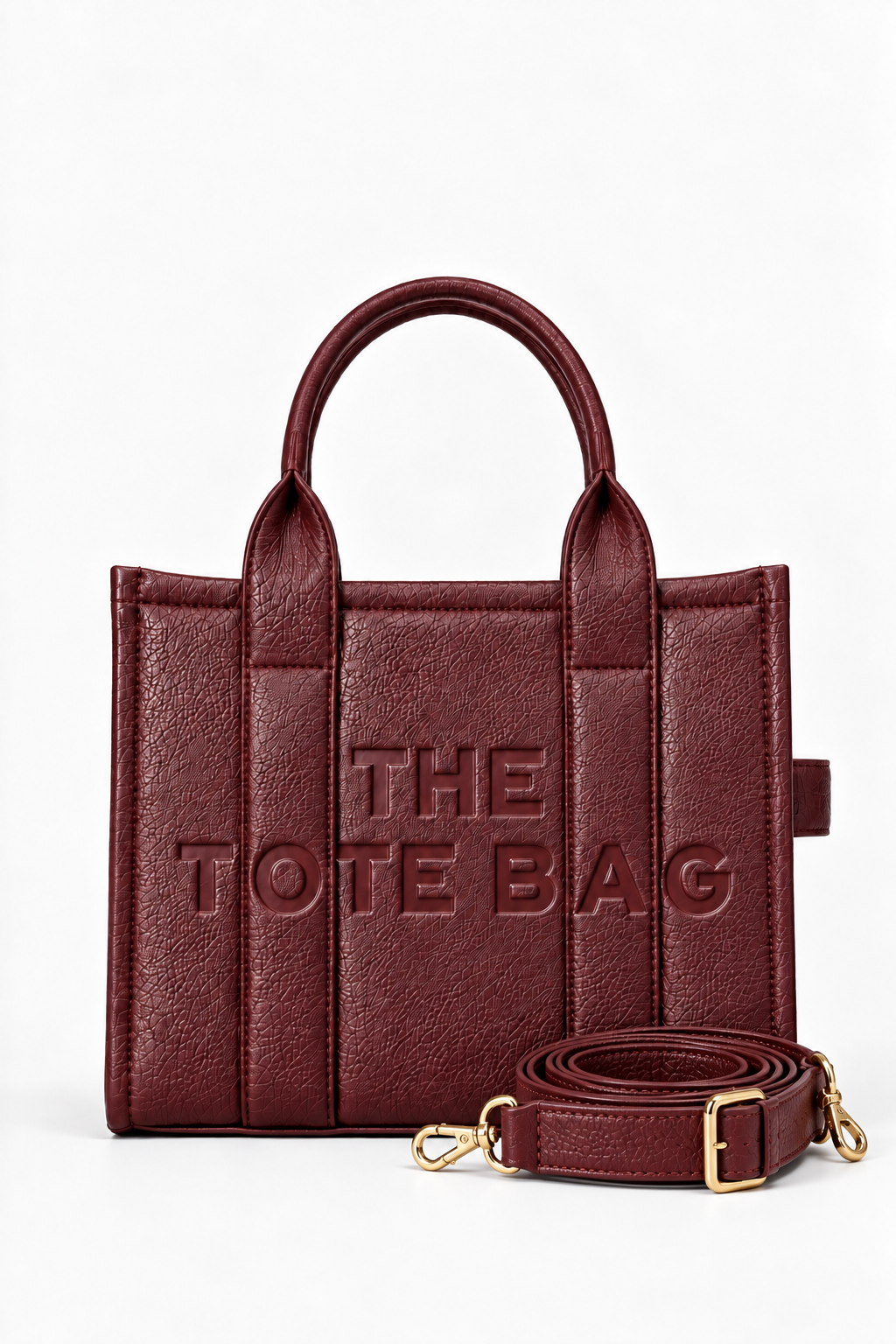 Faux Leather Medium Tote Bag Burgundy