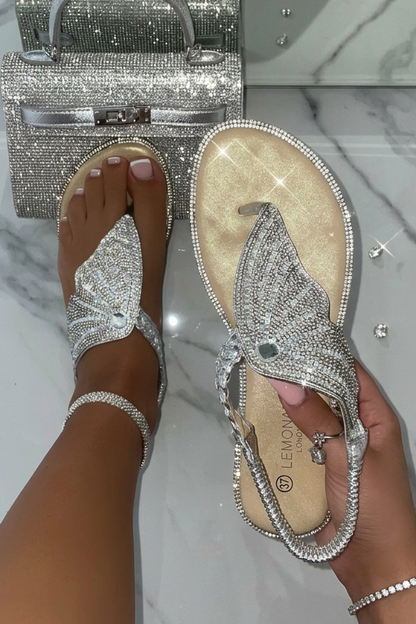 Crystal Couture Butterfly Sandals Silver