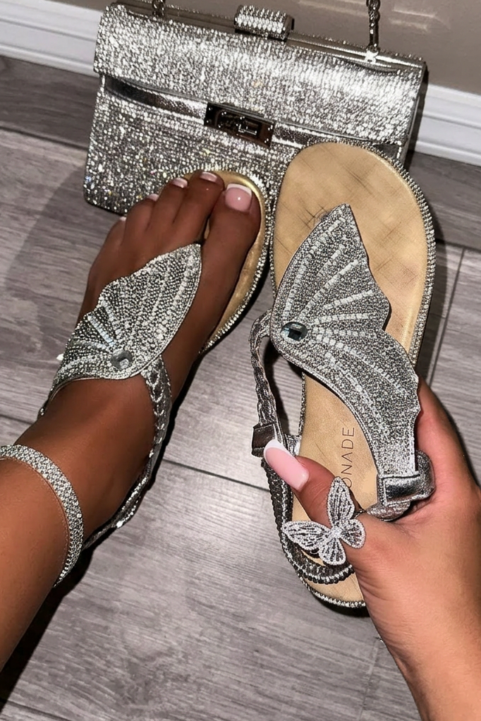 Crystal Couture Butterfly Sandals Silver