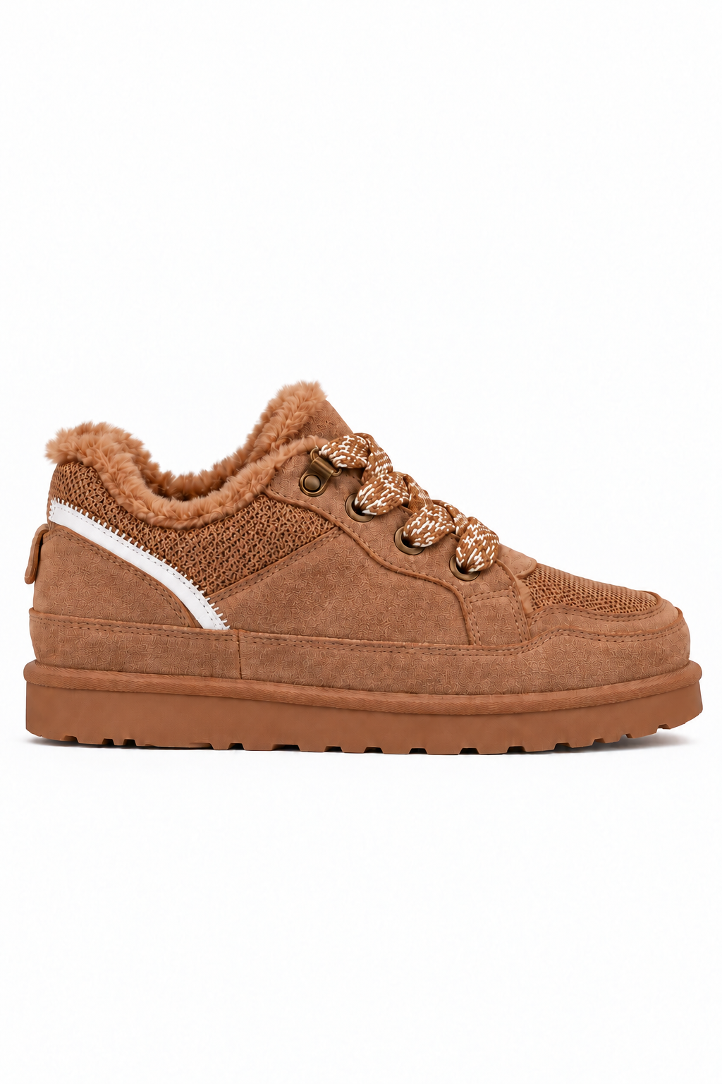 Hudson Comfort Faux Suede Check Lace Faux Fur Lined Trainers Camel