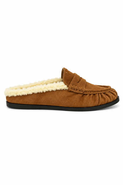 Hazel Faux Suede Moccasin Fleece-Lined Slip On Loafer Flats Camel