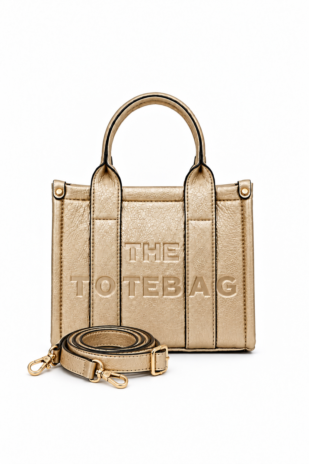 Faux Leather Mini Tote Bag Metallic Gold