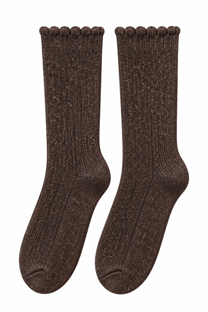 Sparkly Glitter Cotton Soft Socks Brown