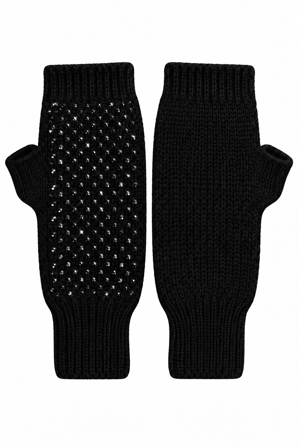Crystal Droplet Fingerless Sparkly Gloves Black