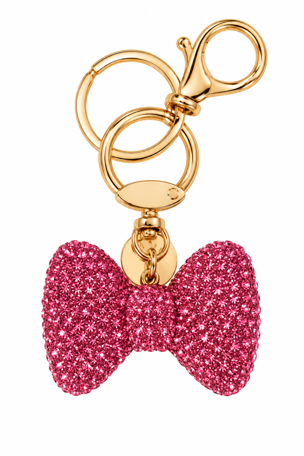 Crystal Pink Diamante Bow Bag Charm Keyring