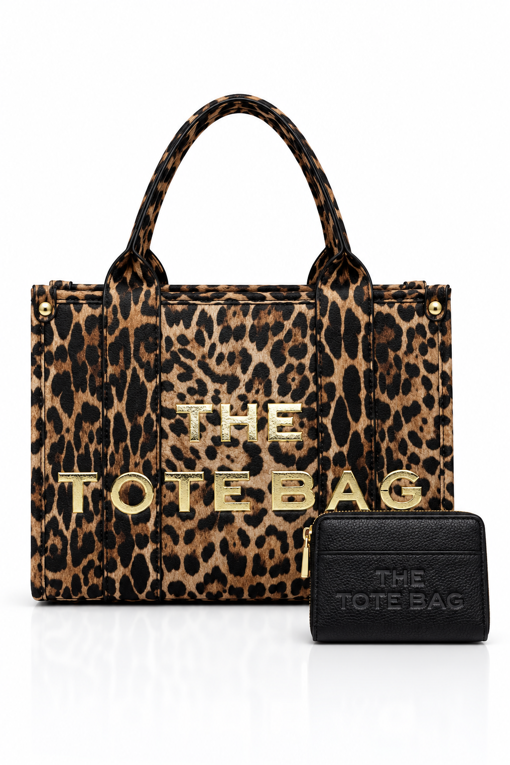Limited Edition Golden Leopard Medium Tote Bag &amp; Lemonade Zip Up Tote Bag Purse Black Bundle