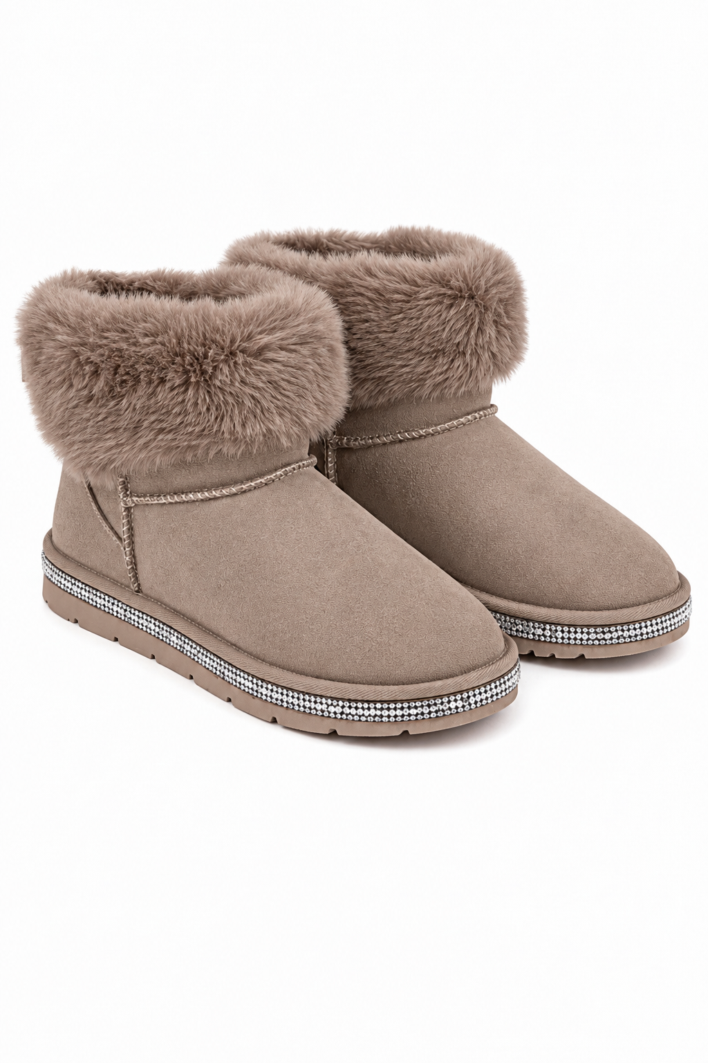 Crystal Faux Suede Snuggle Cloud Cuff Faux Fur Boots Mocha