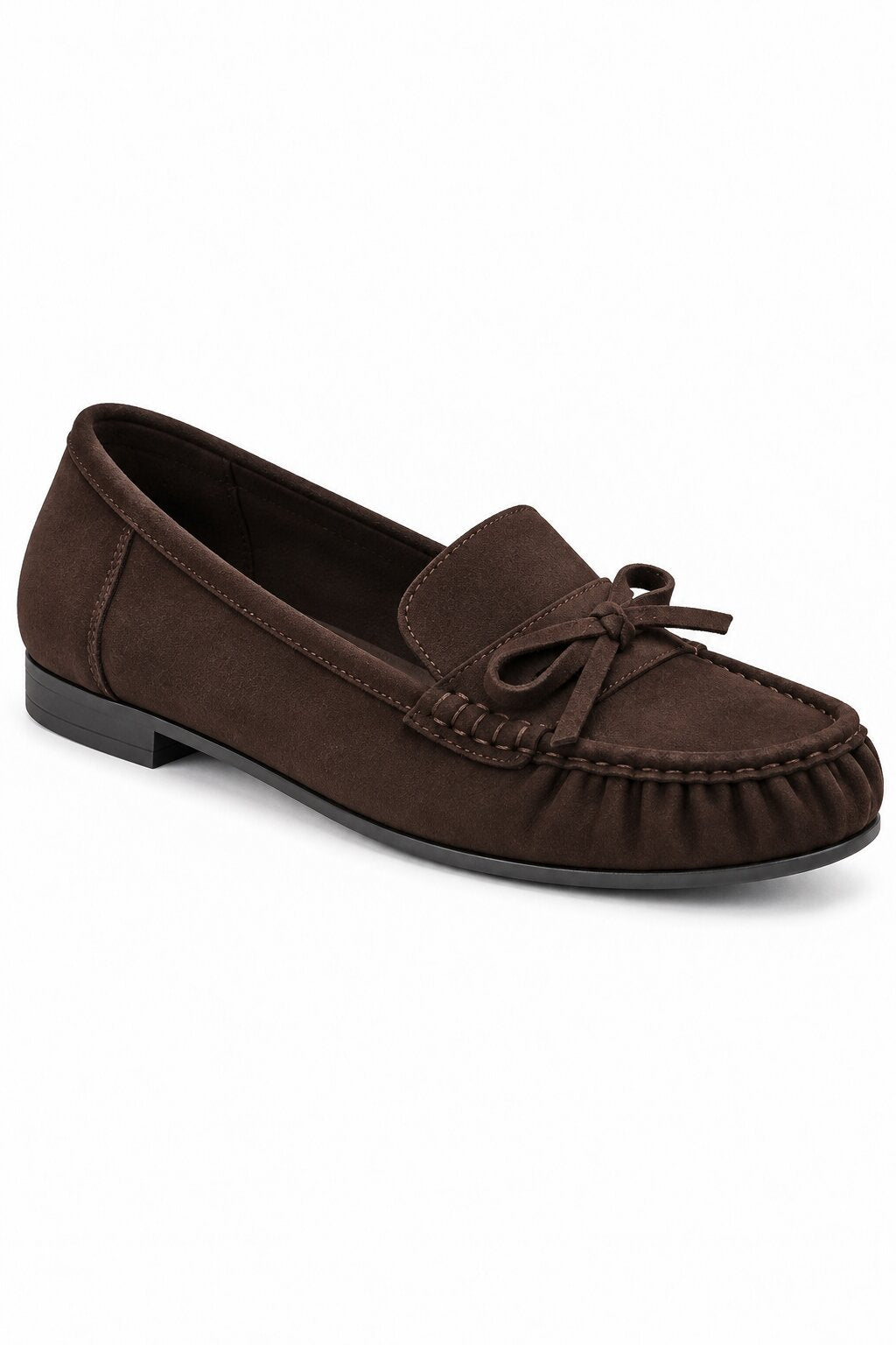Sorelle Faux Suede Bow Trim Slip-On Loafers Brown