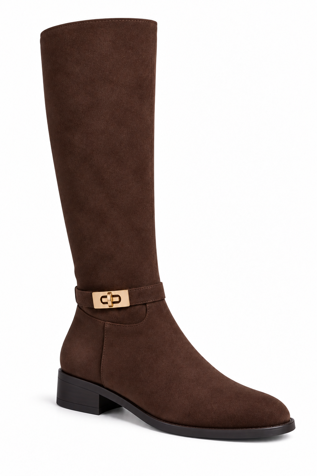 Mayfair Luxe Iconic Buckle Faux Suede Boots Brown