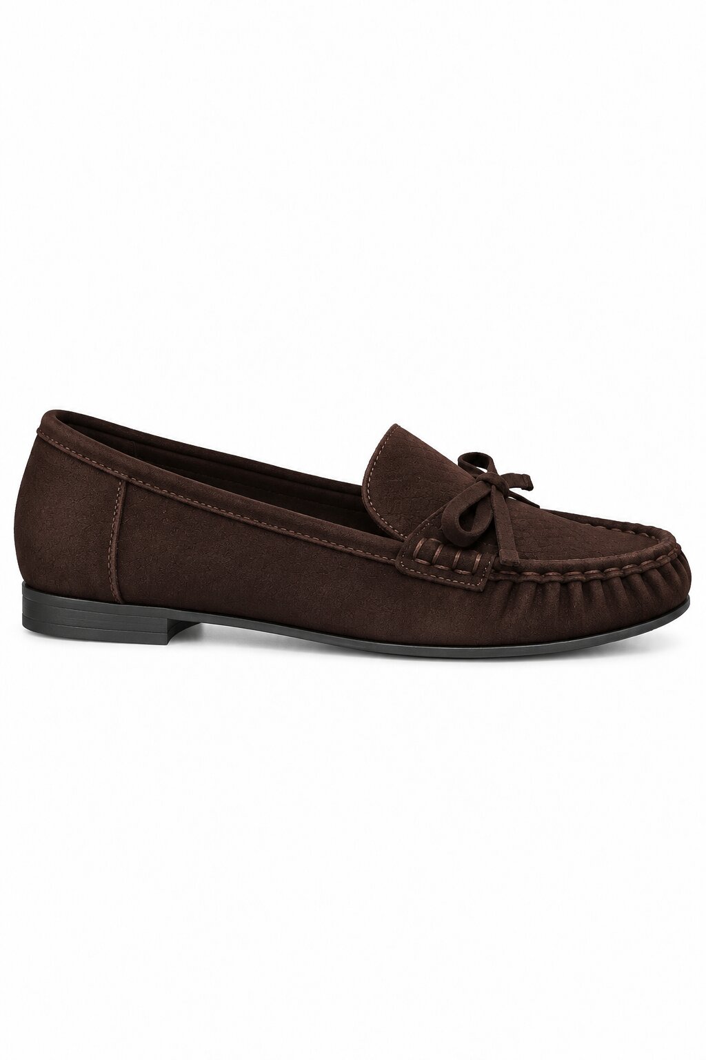 Sorelle Faux Suede Bow Trim Slip-On Loafers Brown