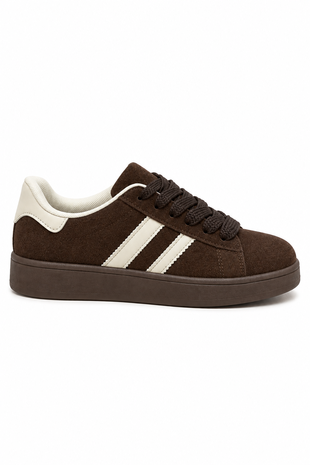 Classic Faux Suede Lace-Up Stripe Trainers Beige Brown