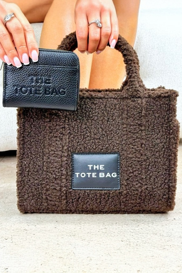 Classic Teddy Medium Tote Coffee Brown &amp; Zip Up Tote Bag Purse Black Bundle in medium Size.