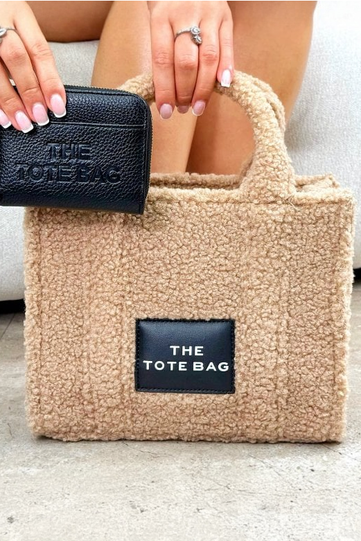 Classic Teddy Medium Tote Mocha &amp; Zip Up Tote Bag Purse Black Bundle, with a medium-sized silhouette.