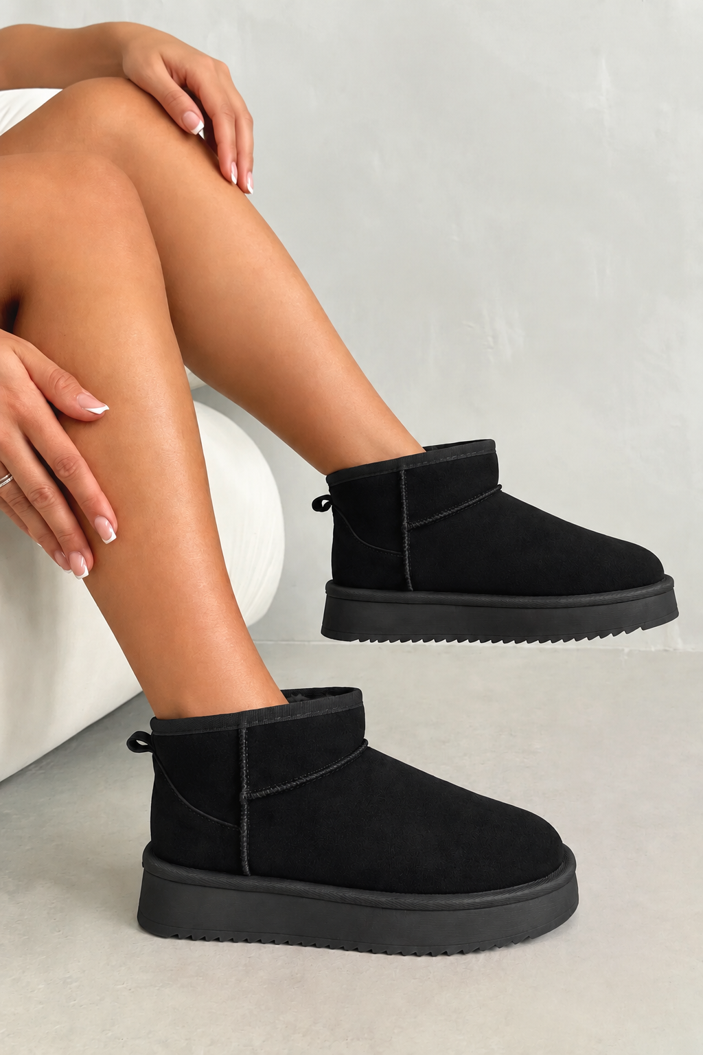 Alpine Comfort Faux Suede Fur Lined Ultra Mini Boots Black