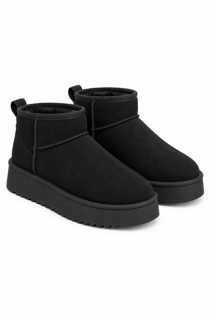 Alpine Comfort Faux Suede Fur Lined Ultra Mini Boots Black