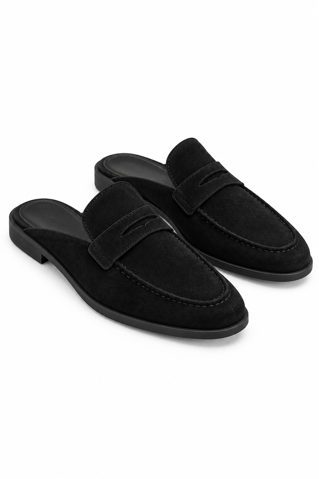 Margot Faux Suede Open Back Mule Loafers Black