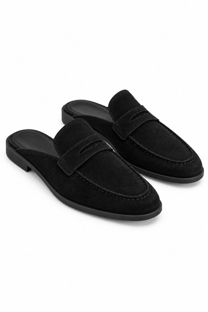 Margot Faux Suede Open Back Mule Loafers Black