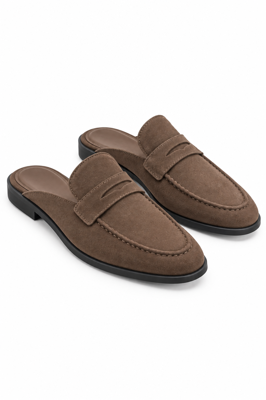 Margot Faux Suede Open Back Mule Loafers Coffee Brown