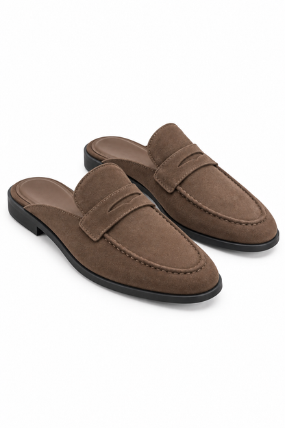 Margot Faux Suede Open Back Mule Loafers Coffee Brown