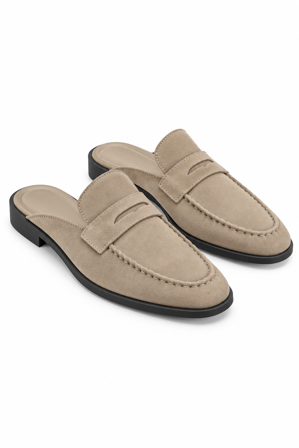 Margot Faux Suede Open Back Mule Loafers Taupe