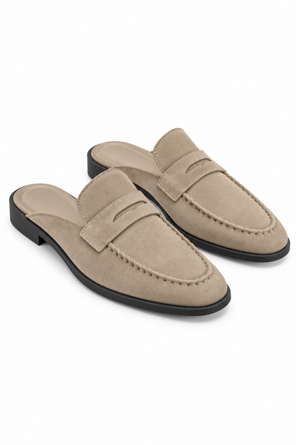 Margot Faux Suede Open Back Mule Loafers Taupe