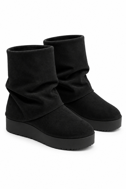 Vienna Comfort Faux Suede Foldover Mid-Calf Boots Black