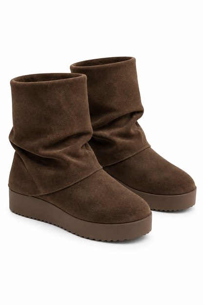 Vienna Comfort Faux Suede Foldover Mid-Calf Boots Chocolate Brown