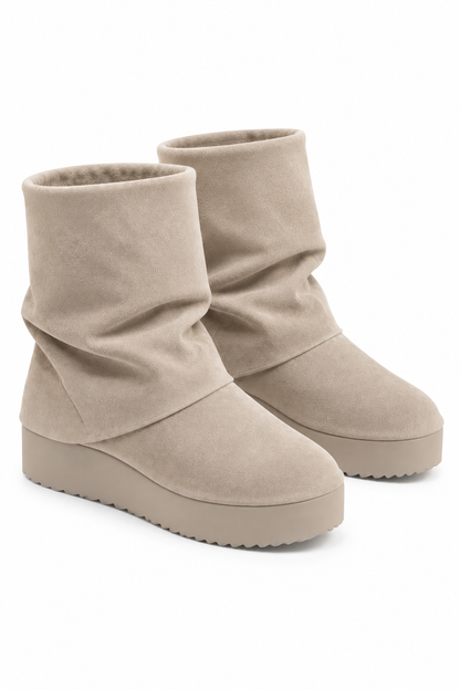 Vienna Comfort Faux Suede Foldover Mid-Calf Boots Stone
