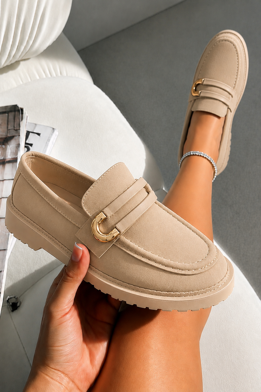 Comfort Darcy Buckle Everyday Chunky Loafers Nude