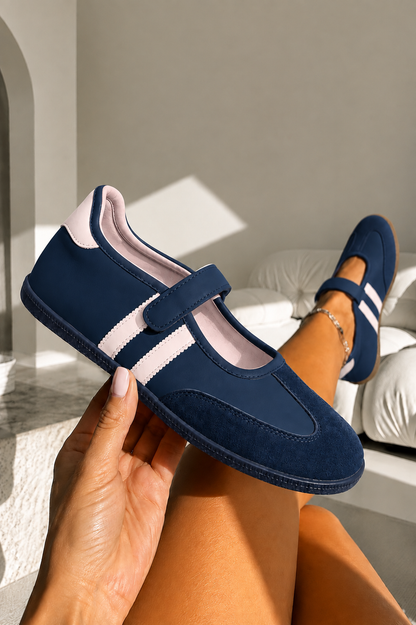 Comfort Mary Jane Padded Footbed Slip On Trainers Navy