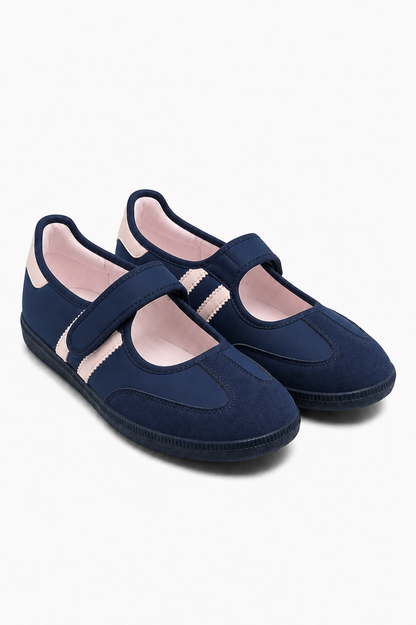 Comfort Mary Jane Padded Footbed Slip On Trainers Navy