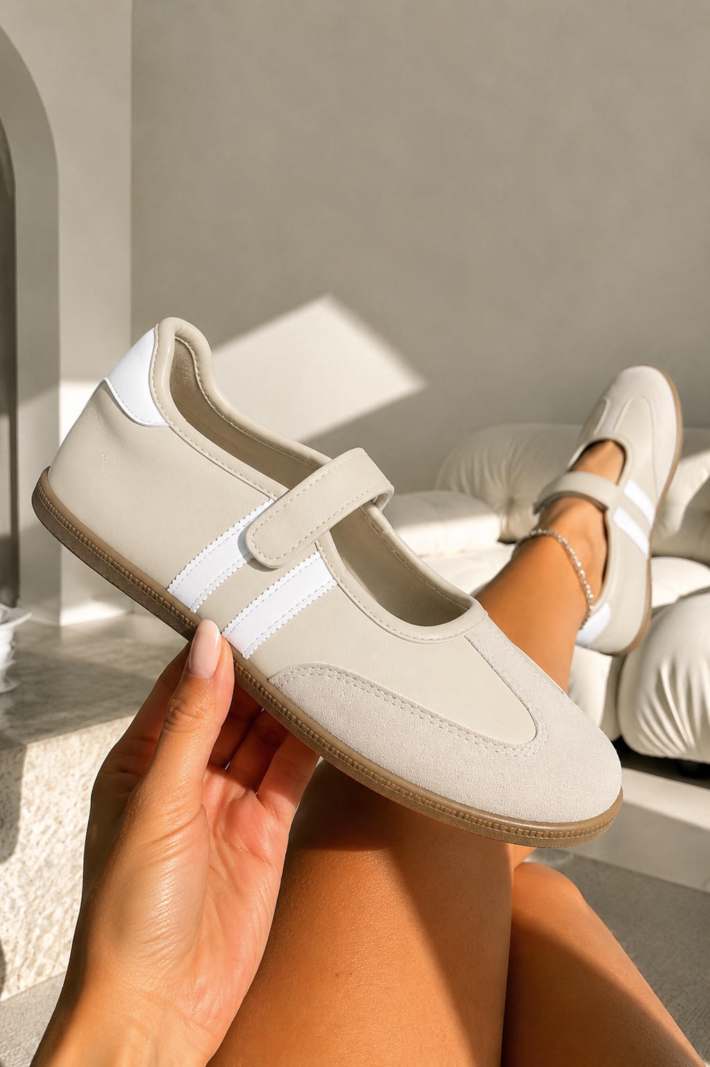 Comfort Mary Jane Padded Footbed Slip On Trainers Nude