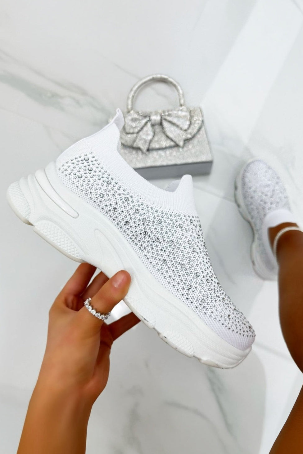 Crystal Comfort Sporty Sock Stretch Trainers White