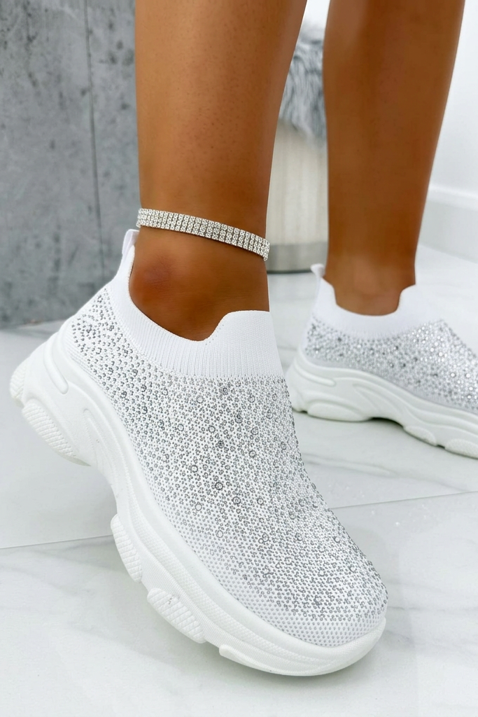 Crystal Comfort Sporty Sock Stretch Trainers White