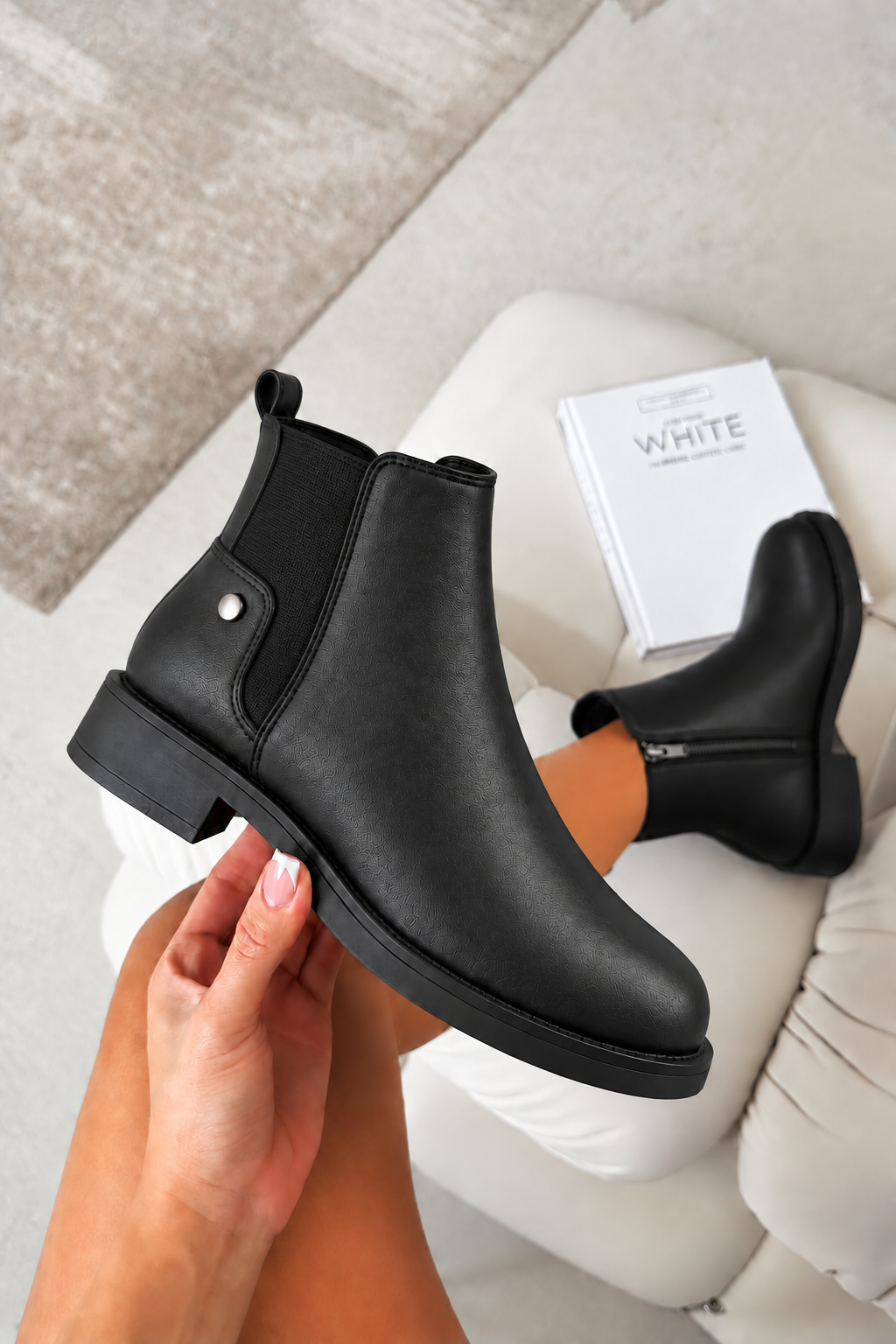 Cooper Luxe Faux Leather Low Heel Stud Zip Up Ankle Chelsea Boots Black