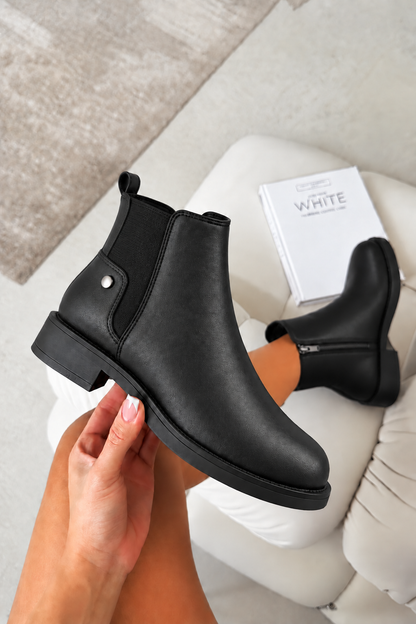 Cooper Luxe Faux Leather Low Heel Stud Zip Up Ankle Chelsea Boots Black