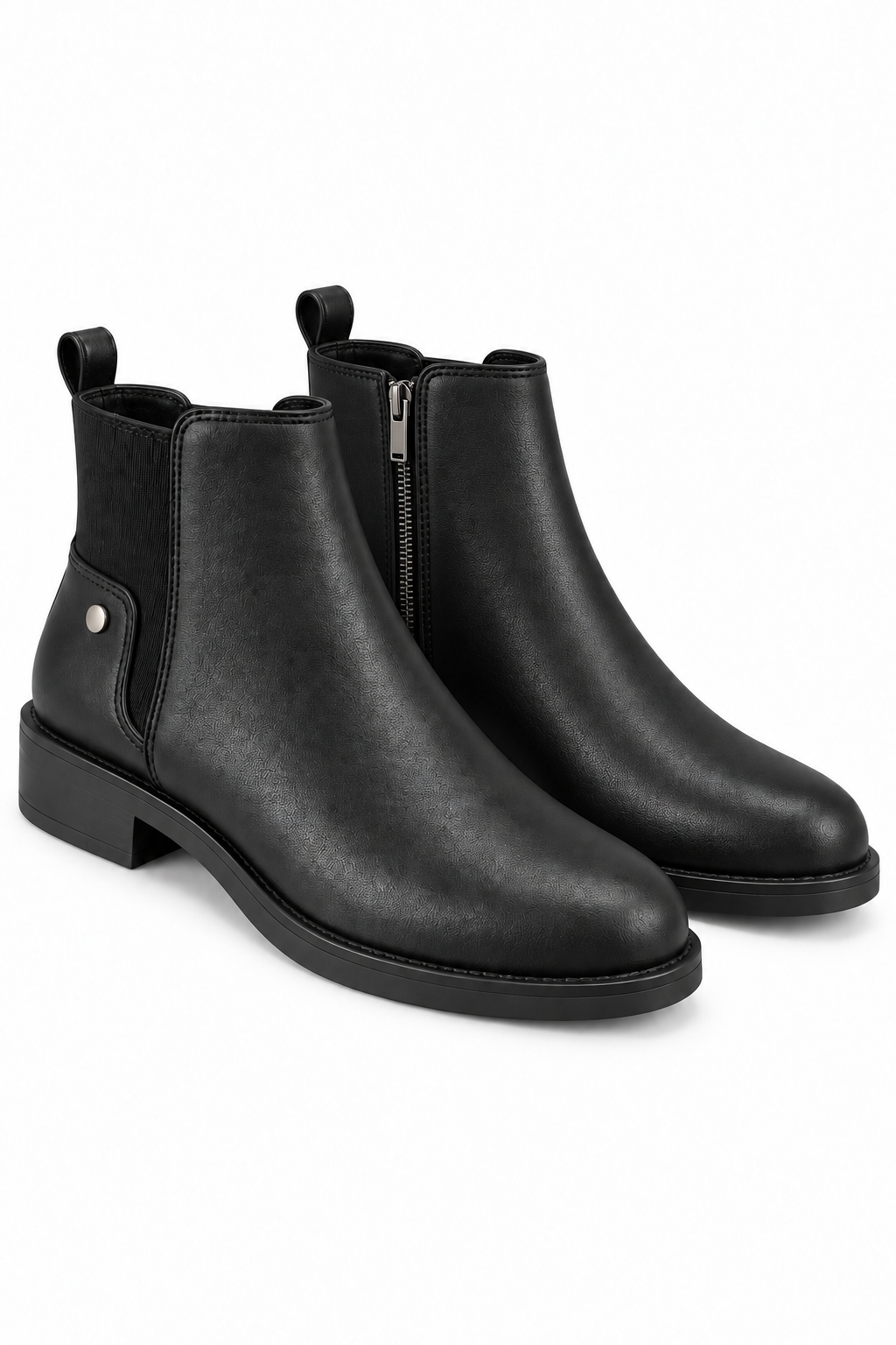 Cooper Luxe Faux Leather Low Heel Stud Zip Up Ankle Chelsea Boots Black