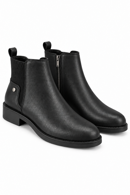 Cooper Luxe Faux Leather Low Heel Stud Zip Up Ankle Chelsea Boots Black