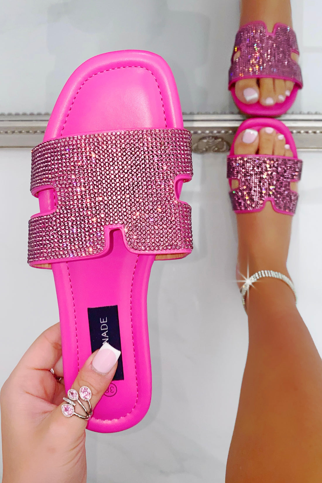 Crystal Lush Halo Sliders Hot Pink with crystal embellished