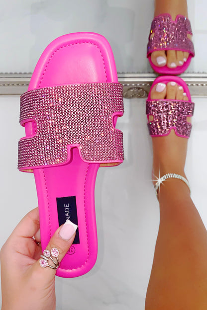 Crystal Lush Halo Sliders Hot Pink with crystal embellished