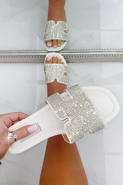 Crystal Lush Halo Sliders White, highlighting slip on style