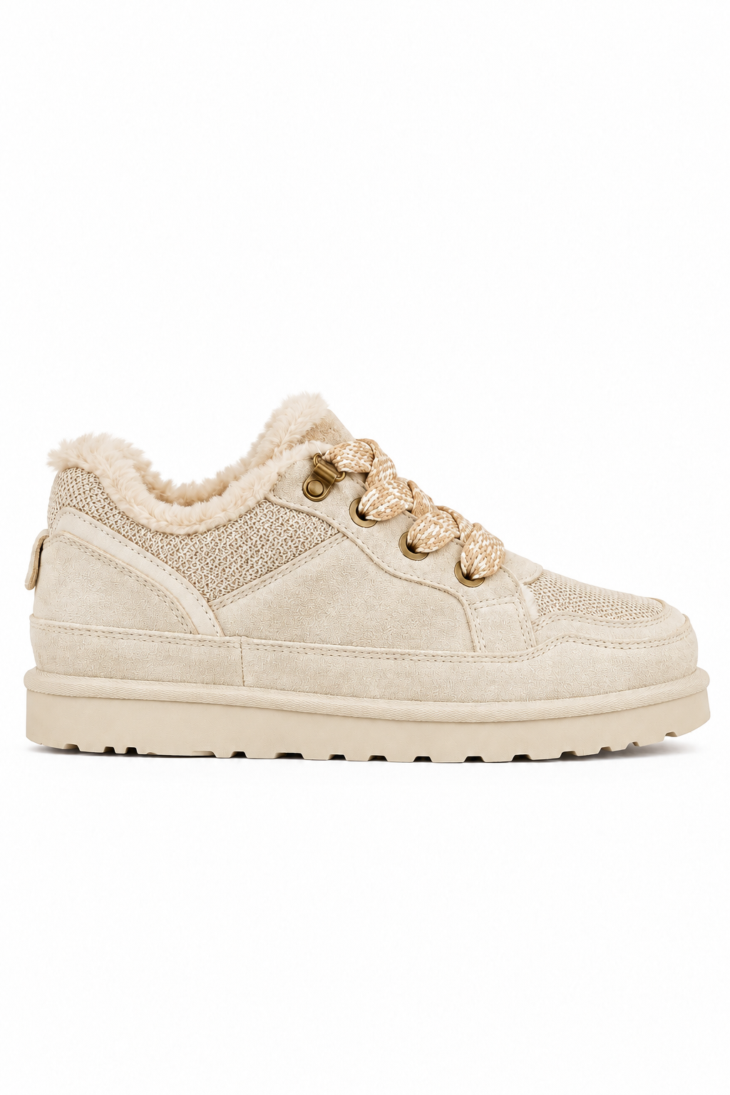 Hudson Comfort Faux Suede Check Lace Faux Fur Lined Trainers Nude