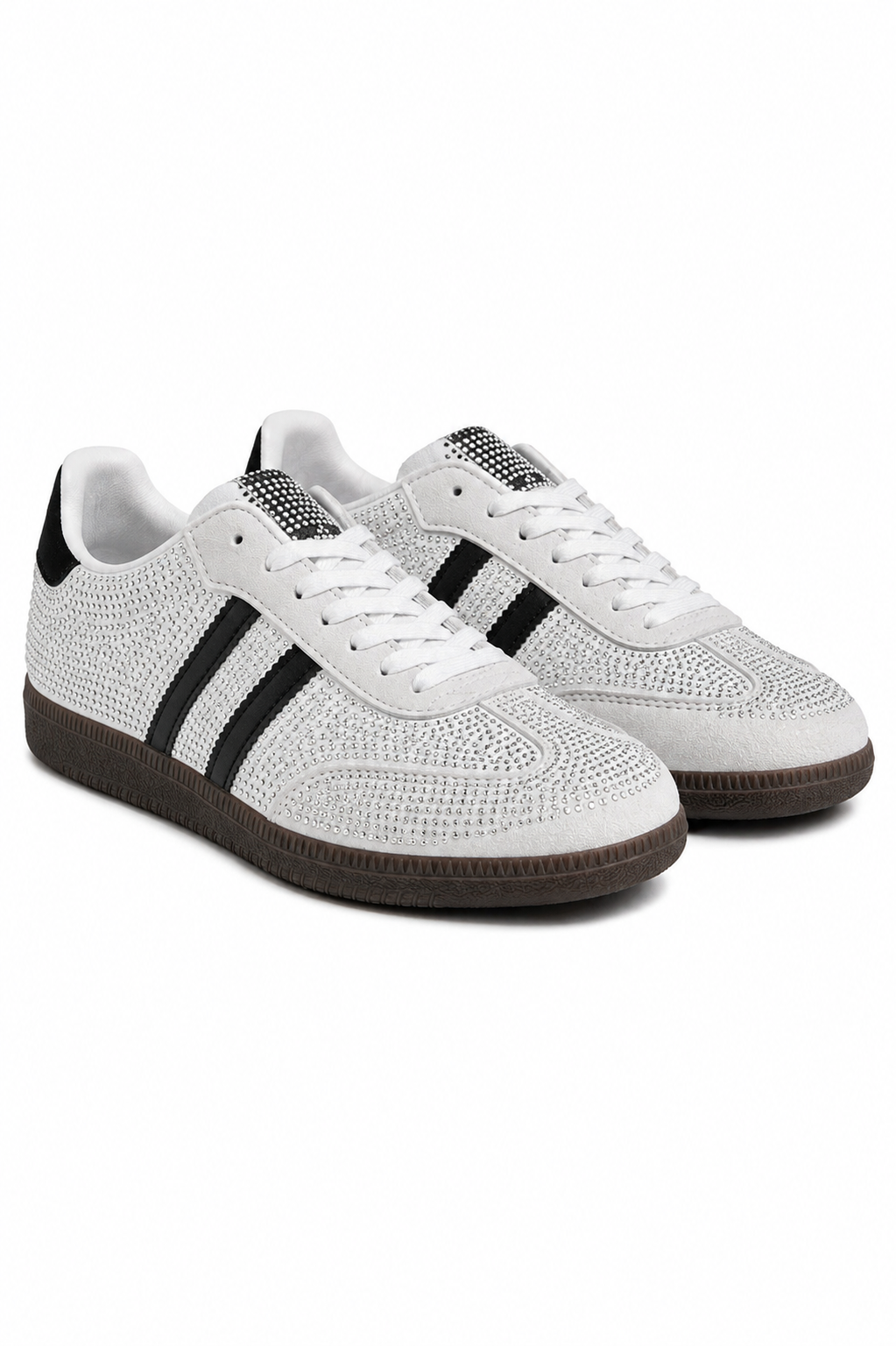 Crystal Afterglow Lace-Up Retro Stripe Trainers White