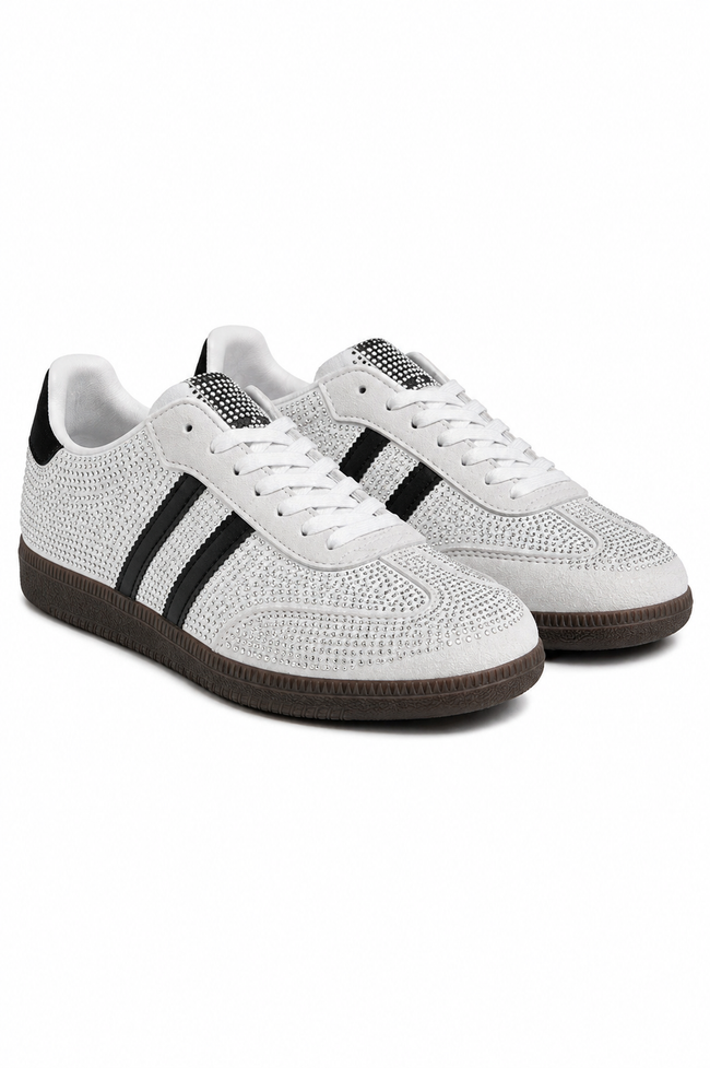 Crystal Afterglow Lace-Up Retro Stripe Trainers White