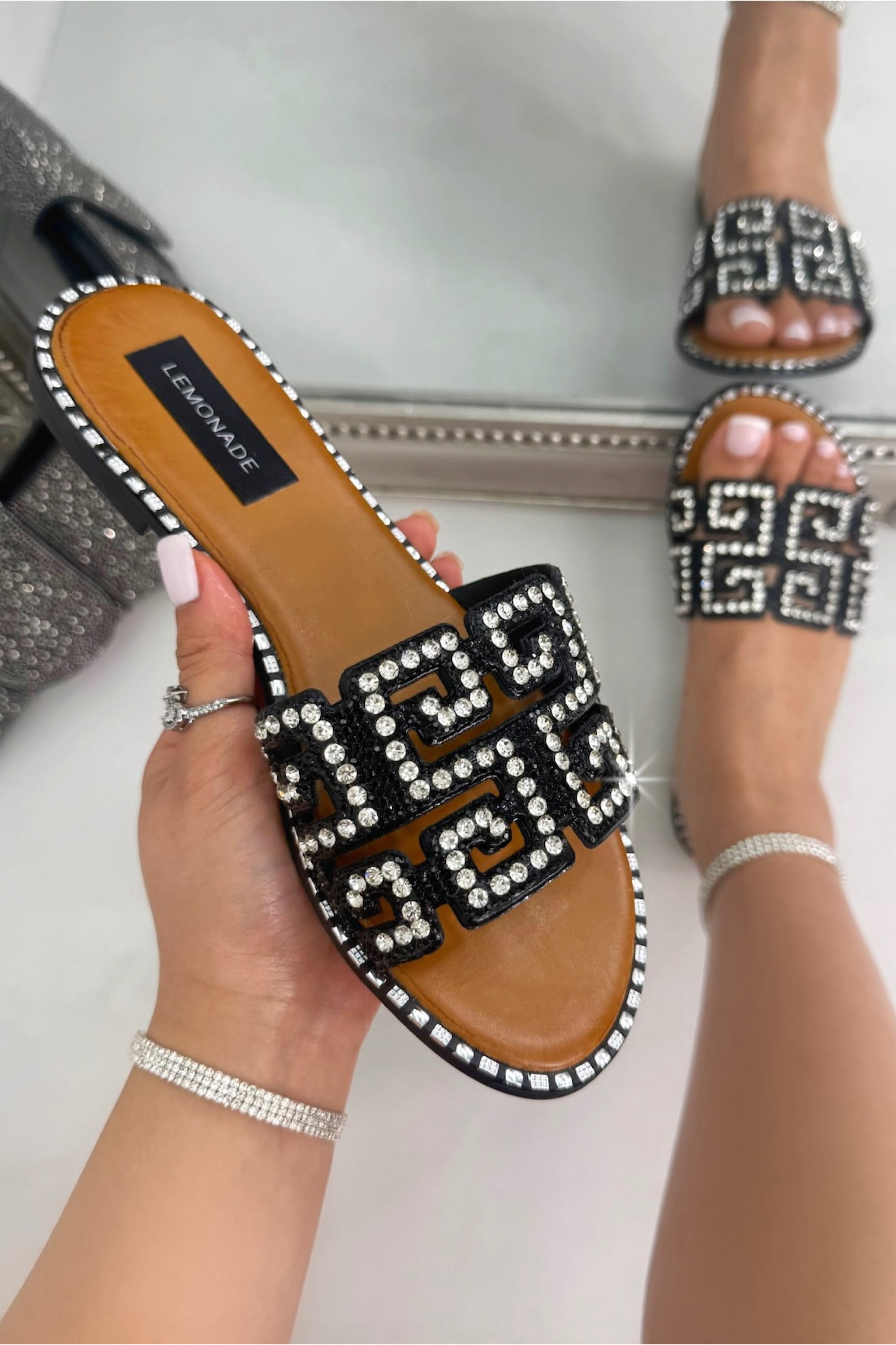 Crystal Athena Geometric Sliders Black